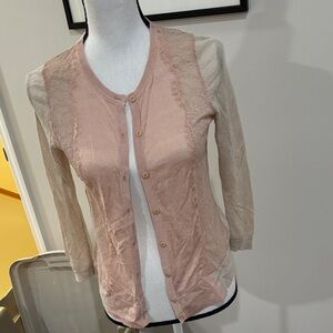 LOFT Pink and Cream Cardigan